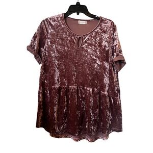 Altar'd State Women's Swing Top Medium Crushed Velvet Peplum Keyhole Accent
